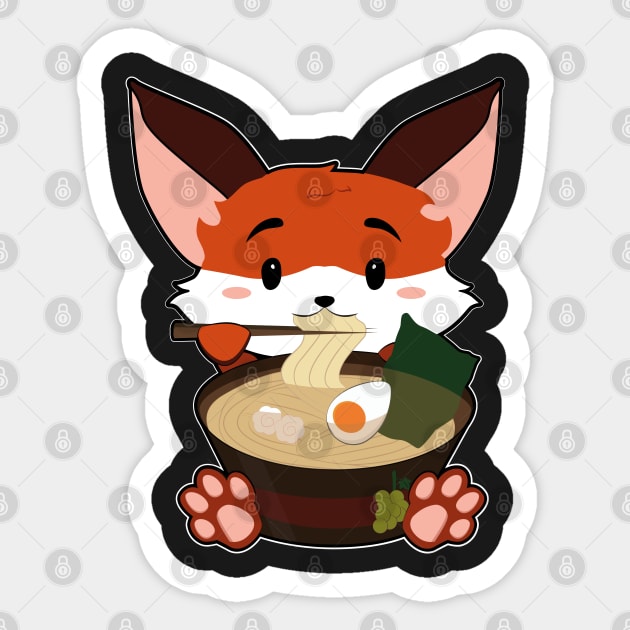 Anime Cute Fox Japanese Ramen Noodles Kawaii Gift print Sticker by theodoros20